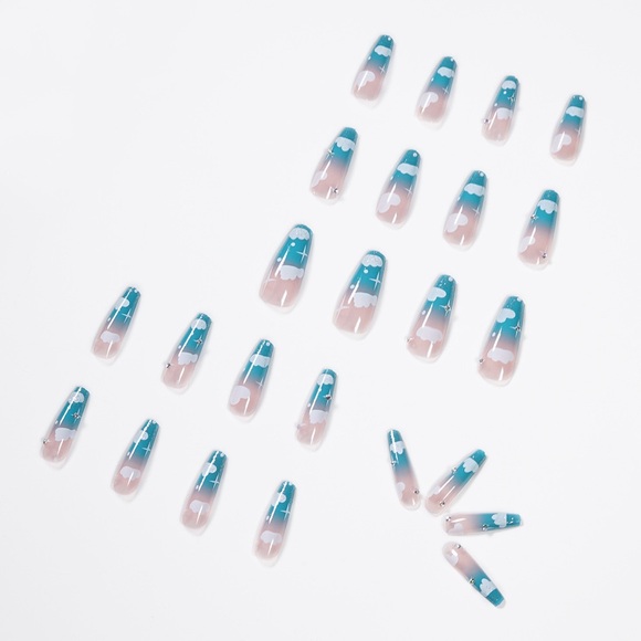 24 pcs Press on nail blue sky cloud summer fresh feeling - Picture 4 of 5